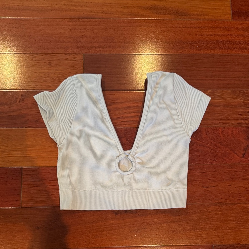 Stylish Blue Ribbed Women's Top